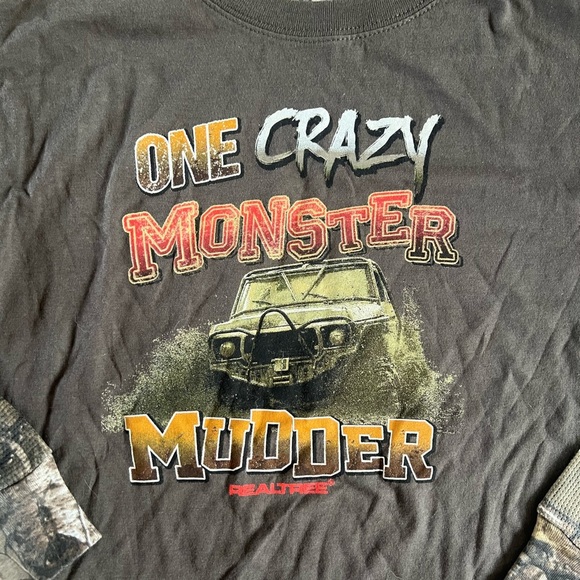 Brown and Green Long Sleeve Camouflage Tee with Graphic Design - Picture 2 of 3